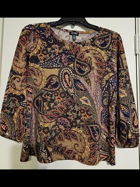 Jones New York Womens Brown Paisley Blouse.